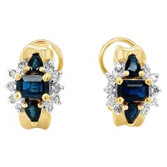 14K Yellow Gold 2.5ct Sapphire and 0.25ct Diamond Cluster Earrings