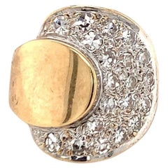 1940s Retro 1.6ct Diamond Pavé Dome Ring, Two-Tone 14K Gold Bombé Design