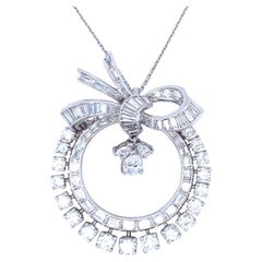 Mid-Century Diamond Wreath Pendant Brooch, Platinum, 5.75 ct, Circa 1950s