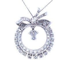 Mid-Century Diamond Wreath Pendant Brooch, Platinum, 5.75 ct, Circa 1950s