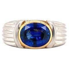 3.25ct Sapphire Ring in Platinum and 18K Yellow Gold, Contemporary 1990s