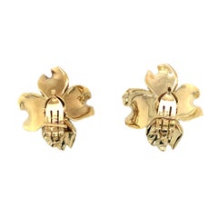 0.8ct Emerald and 0.4ct Diamond Dogwood Flower Earclips, circa 1960s