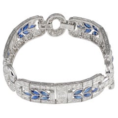 Art Deco Waslikoff & Sons 12.0ct Diamond and 5.0ct Sapphire Platinum Bracelet, C
