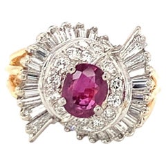Vintage Mid-Century Ruby and 1.25ct Diamond Ballerina Ring, 1.5ct Ruby, 14K Two-