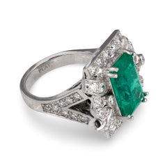 Art Deco Colombian Emerald & 1.2ct Diamond Platinum Ring, GIA 5.50ct