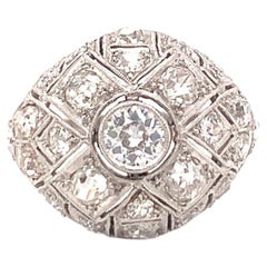 Art Deco Diamond Bombe Platinum Ring, 3 Carats, Circa 1920s