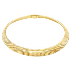 14K Yellow Gold Tubogas Necklace, 10mm Wide, 71g, Circa 1960s
