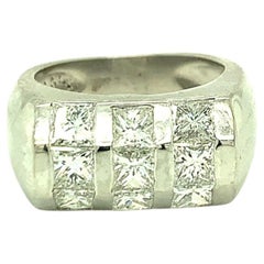 Diamond Platinum Band Ring, 9 Princess Cut Diamonds, 3 Carats