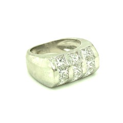 Diamond Platinum Band Ring, 9 Princess Cut Diamonds, 3 Carats