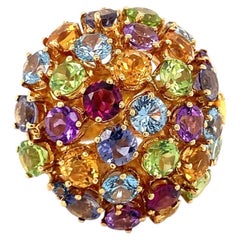 Vintage Italian Multi-Gem Bombe Cocktail Ring, 18K Yellow Gold, circa 1960s