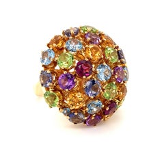 Vintage Italian Multi-Gem Bombe Cocktail Ring, 18K Yellow Gold, circa 1960s