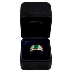 GIA Tiffany & Co. Sugarloaf Cabochon 3.15ct Emerald and 1.62ct Diamond Ring, 18K