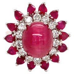 Mid-Century Cat's Eye 5.34ct Tourmaline White Gold Cocktail Ring