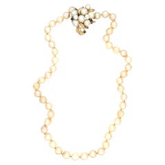 Cultured Pearl and 0.12ct Sapphire Cluster Clasp Necklace, 14K Gold, Circa 1970s