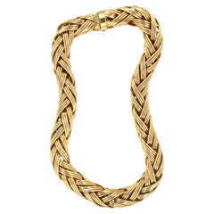Woven 18K Yellow Gold Tubular Necklace, German Hallmarks, 1960s