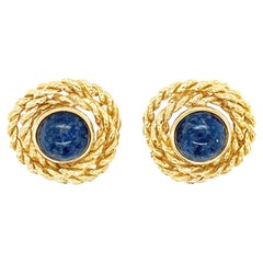 Vintage Lapis Lazuli 18K Yellow Gold Earrings, Rope Motif, Circa 1960s