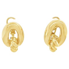 Open Oval Rope-Accent Ear Clips in 18K Gold, circa 1970s