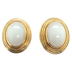 White Jadeite Jade 18K Gold Earclips by Gump's, Circa 1970s