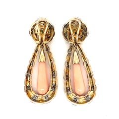 Retro Angel Skin Coral & 2.0ct Diamond 14K Gold Convertible Earrings, 1970s