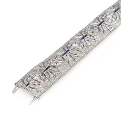 Art Deco Platinum Diamond & 1.28ct Sapphire Wide Strap Bracelet, 16.44ct