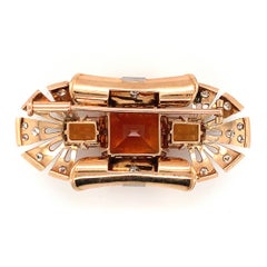 Retro 14.5ct Citrine & Diamond 14K Gold Brooch, 20ct, Circa 1940s