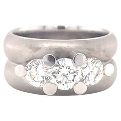 Three-Stone 1.28ct Diamond Ring in 14K White Gold, Circa 1980s