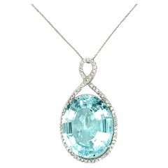 Contemporary 48 Carat Aquamarine and 0.34ct Diamond Pendant, 14K White Gold