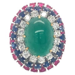 Multi-Gem Bombe Cocktail Ring, Cabochon 11.0ct Emerald, Ruby, Sapphire and Diamo