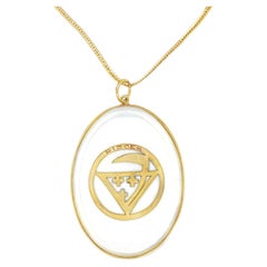 Vintage Pisces Zodiac Crystal Quartz 18K Gold Pendant Necklace, Circa 1970s