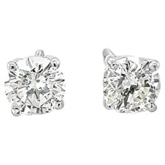 Diamond Stud Earrings, 1 Carat Total, 14K White Gold