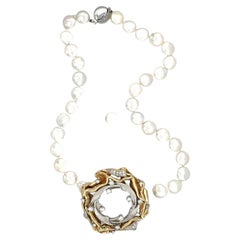 David Stern 14K Gold 2.0ct Diamond and Pearl Pendant Necklace, Mother of Pearl