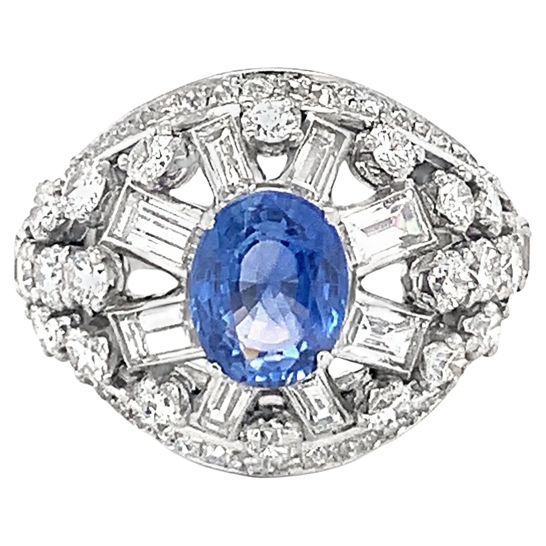 Mid-Century Mauboussin Sapphire and Diamond Platinum Ring, circa 1950s
