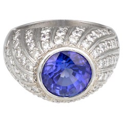 Tanzanite and Diamond Platinum Ring, 4.50 ct Bezel-Set Tanzanite, Circa 1970s