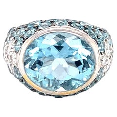 Vintage Aquamarine, Blue Zircon and Diamond 18K White Gold Cocktail Ring, circa