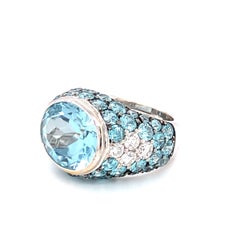 Vintage Aquamarine, Blue Zircon and Diamond 18K White Gold Cocktail Ring, circa