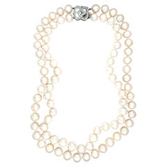 Double Strand Cultured Pearl Necklace with 18K White Gold Diamond Clasp