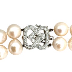Double Strand Cultured Pearl Necklace with 18K White Gold Diamond Clasp