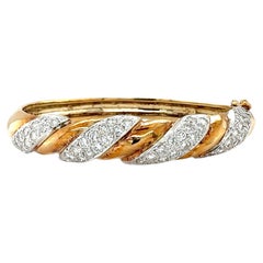 Diamond Pavé Twist Bangle in 14K Two-Tone Gold, circa 1970s