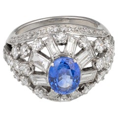 Mauboussin Sapphire and Diamond Platinum Dome Ring, Circa 1950s