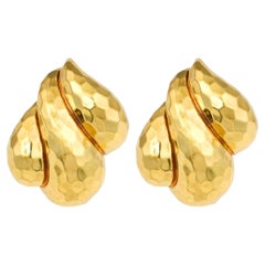Henry Dunay Hammered Gold Teardrop Ear Clips in 18K, circa 1970s