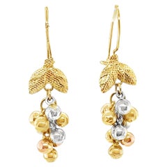 1940s Tri-Color 14K Gold Dangle Earrings with Leaf Design