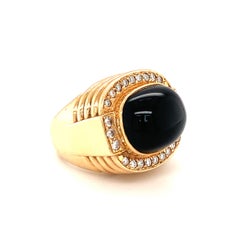 1970s Black Onyx and Diamond Dome [KARAT] Gold Ring, Tiered Design