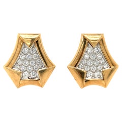 Geometric Diamond Pavé Platinum and 18K Gold Earrings, Circa 1970s