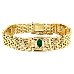 Italian 14K Gold Panther Link Bracelet, Emerald Ruby Sapphire, 1970s