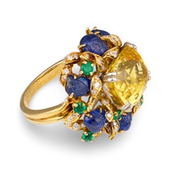 web Yellow Sapphire and Multi-Gem Cocktail Ring by Julius Cohen, Circa 1970s