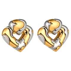 Marina B Two-Tone Gold and Steel Heart Earclips, circa 1980s