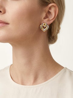 Marina B Two-Tone Gold and Steel Heart Earclips, circa 1980s