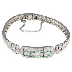Art Deco Diamond & Emerald Platinum Bracelet, 4ct, Circa 1920s