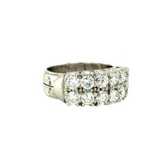 Diamond Band Ring in 14K White Gold, Two-Row Pavé, Circa 1970s