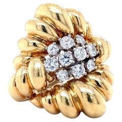 Fluted Diamond Cluster Ring, 18K Gold, Circa 1960s